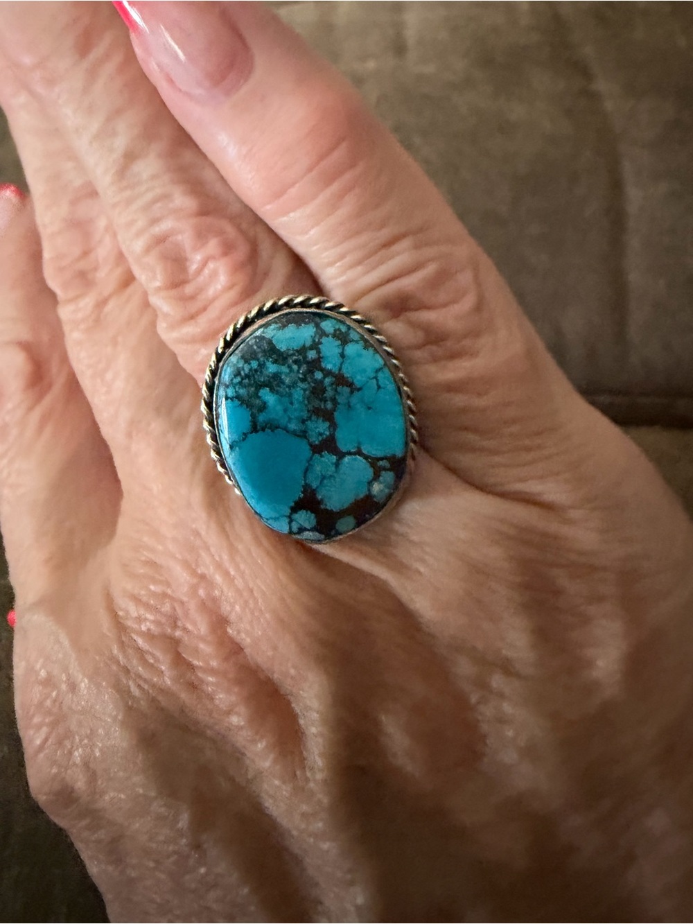 Turquoise Stone Statement Ring - Blue Silver Accent